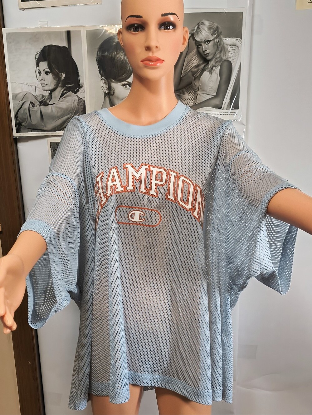 Champion Baby Blue Mesh Oversized Jersey Tee Size XL NWT